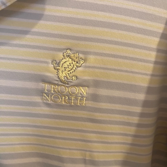 Peter Millar summer comfort polo Sz L Troon North yellow gray white Preowned - Picture 1 of 5
